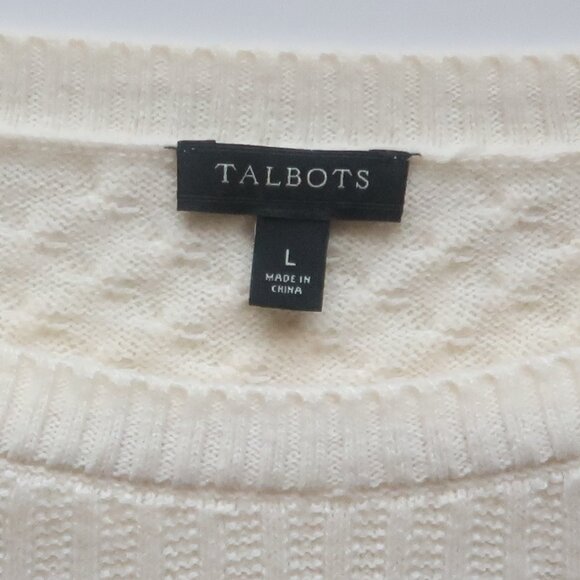 Talbots Cream Fringe Trim Textured Knit Sweater Wool Blend Pullover Size L Large - Picture 5 of 7